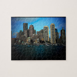 Boston Skyline Foto Art Drawing Puzzle