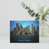 Boston Skyline Foto Art Zeichnend Postkarte (Stehend Vorderseite)