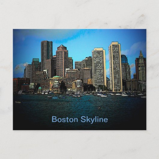 Boston Skyline Foto Art Zeichnend Postkarte (Vorderseite)