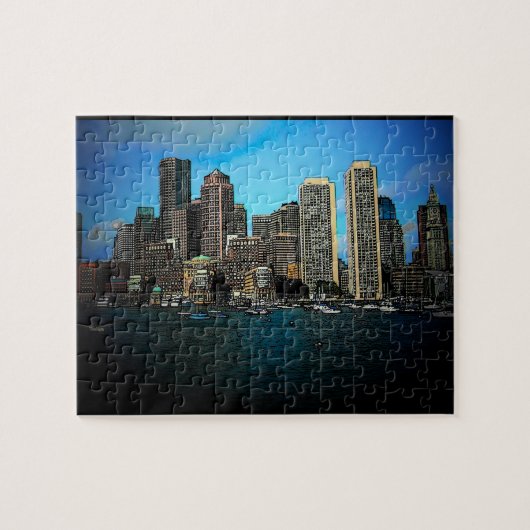 Boston Skyline Foto Art Zeichnend Puzzle (Horizontal)