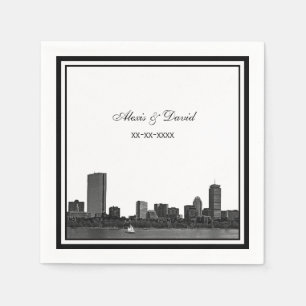 Boston Skyline geätzt gerahmt L Hochzeit Serviette