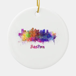 Boston skyline im Watercolor Keramikornament
