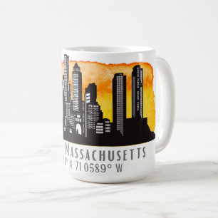 Boston Skyline Latitude und Längengrad Kaffeetasse
