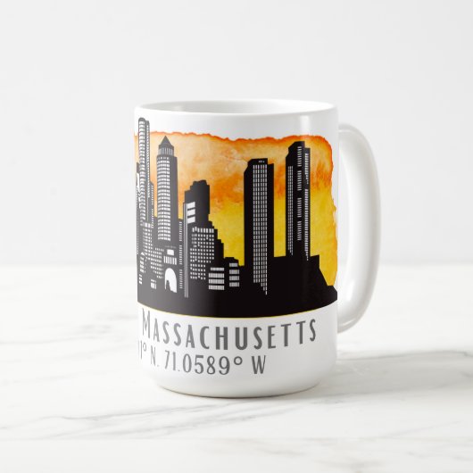 Boston Skyline Latitude und Längengrad Kaffeetasse (VorderseiteRechts)