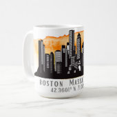 Boston Skyline Latitude und Längengrad Kaffeetasse (Vorderseite Links)