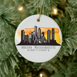 Boston Skyline Latitude und Längengrad Keramik Ornament