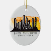 Boston Skyline Latitude und Längengrad Keramik Ornament (Rechts)