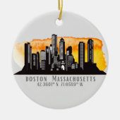 Boston Skyline Latitude und Längengrad Keramik Ornament (Vorne)