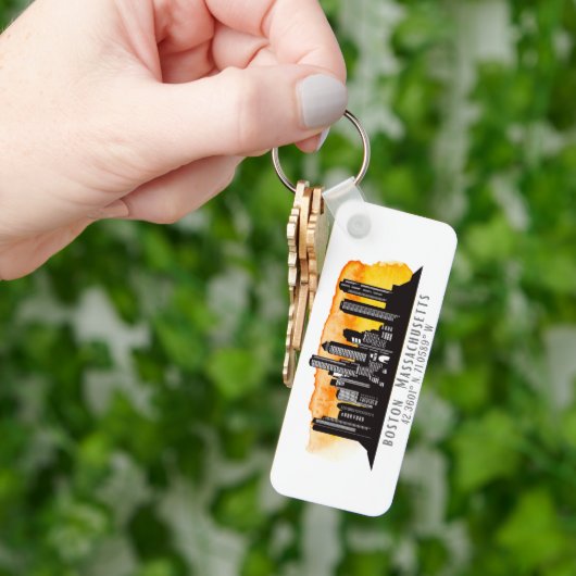 Boston Skyline Latitude und Längengrad Schlüsselanhänger (Hand)