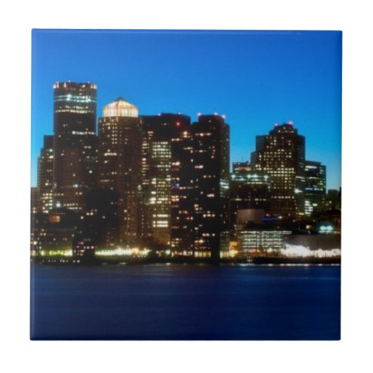 Boston-Skyline mit Mond Fliese (Vorderseite)