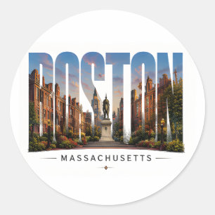 💙 Boston Skyline Moderne Stadtstyle 💙 Runder Aufkleber