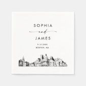 Boston Skyline Moderner Hochzeitscocktail Serviette (Vorderseite)