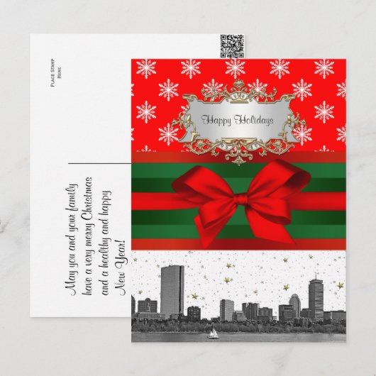Boston Skyline Red Snowflake Weihnachten (Vorne/Hinten)