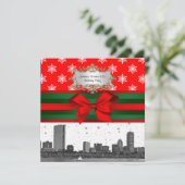 Boston Skyline Red Snowflake Weihnachten Einladung (Stehend Vorderseite)