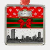 Boston Skyline Red Snowflake Weihnachten Ornament Aus Metall (Vorne)