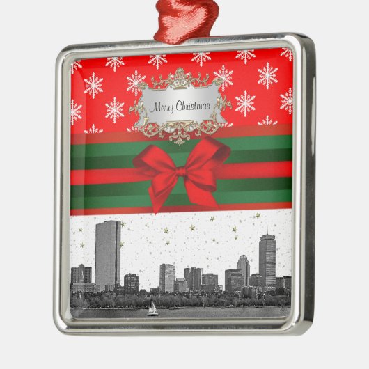 Boston Skyline Red Snowflake Weihnachten Ornament Aus Metall (Links)
