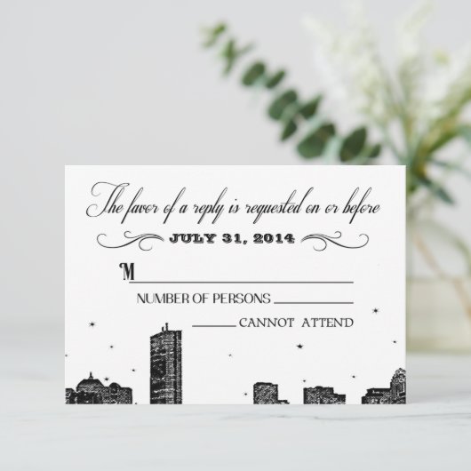 Boston Skyline RSVP-Kartenkongruenz RSVP Karte (Stehend Vorderseite)