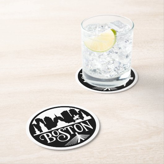 Boston Skyline Runder Pappuntersetzer (Vor Ort)