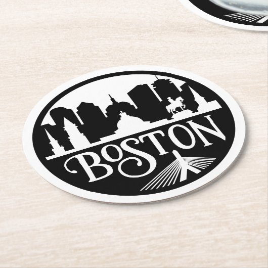 Boston Skyline Runder Pappuntersetzer (Angewinkelt)