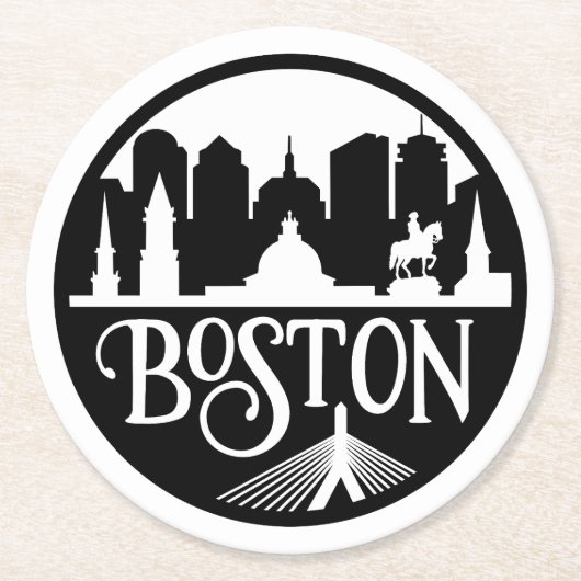 Boston Skyline Runder Pappuntersetzer (Vorderseite)