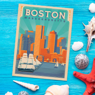 Boston Skyline & Sailboote | Massachusetts Postkarte