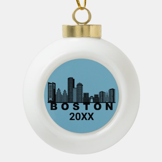 Boston Skyline Silhouette Keramik Kugel-Ornament (Vorderseite)