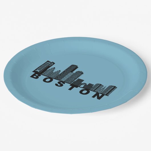 Boston Skyline Silhouette Pappteller (Schrägansicht)