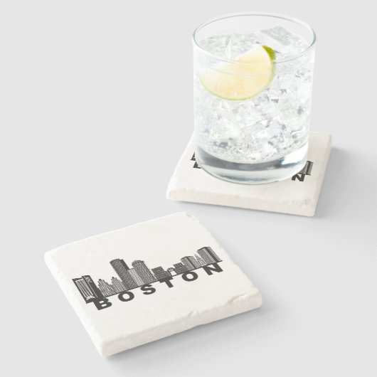 Boston Skyline Silhouette Steinuntersetzer (Seitenansicht)