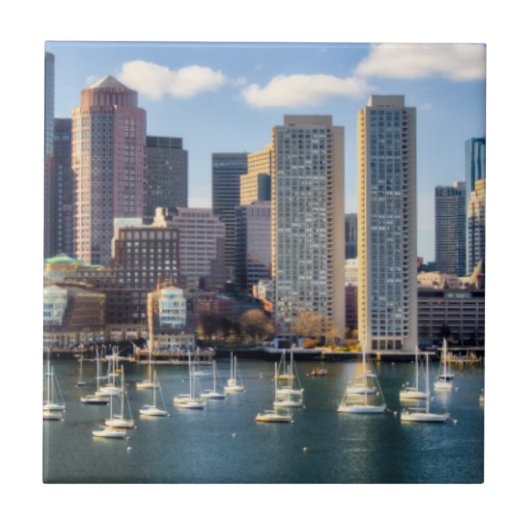 Boston-Skyline von der Ufergegend Fliese (Vorderseite)