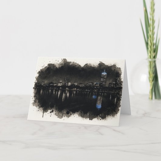 Boston Skyline Watercolor Night Greeting Card Karte (Vorderseite)