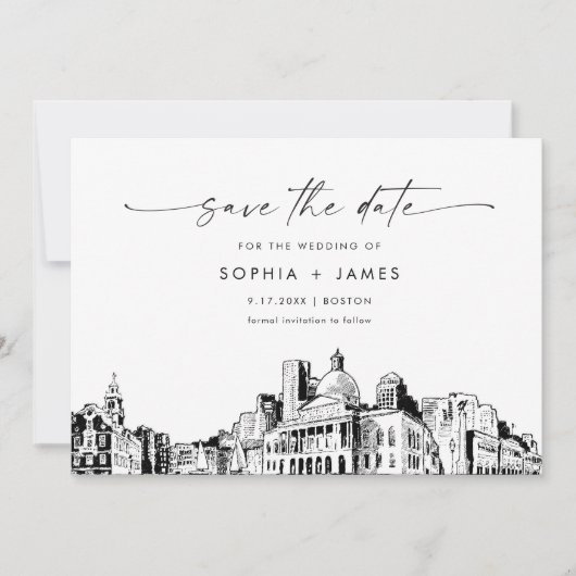 Boston Skyline Wedding Save the Date Card Einladung (Vorderseite)