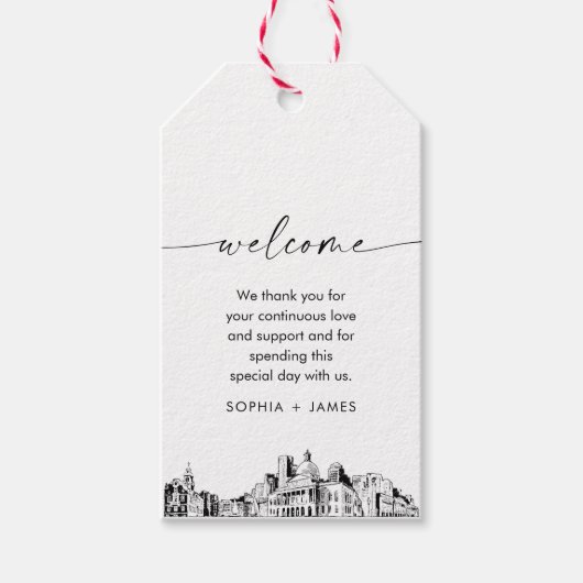 Boston Skyline Wedding Welcome Bag Tag Geschenkanhänger (Vorderseite)