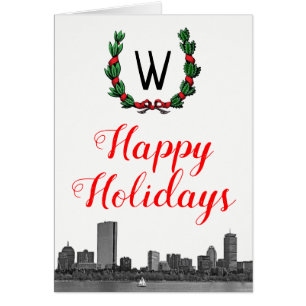 Boston Skyline Weihnachts-Wreath Happy Holidays