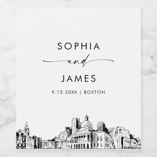 Boston Skyline Weinetikett (Einzelnes Label)