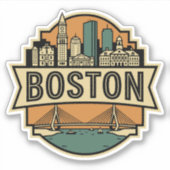 Boston Skyline Zakim Bridge Retro Travel Badge Aufkleber (Vorderseite)