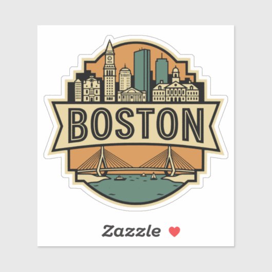 Boston Skyline Zakim Bridge Retro Travel Badge Aufkleber (Blatt)