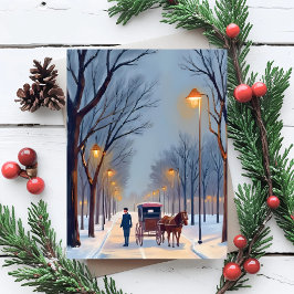 Boston Snowfall Vintag Wasserfarbe Feiertagspostkarte