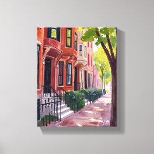 Boston Sommer   Massachusetts Brownstones Malerei Leinwanddruck