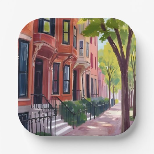 Boston Sommer | Massachusetts Brownstones Pappteller (Vorderseite)