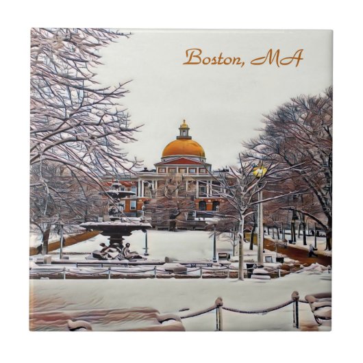Boston Staat House im Winter Fliese (Vorderseite)