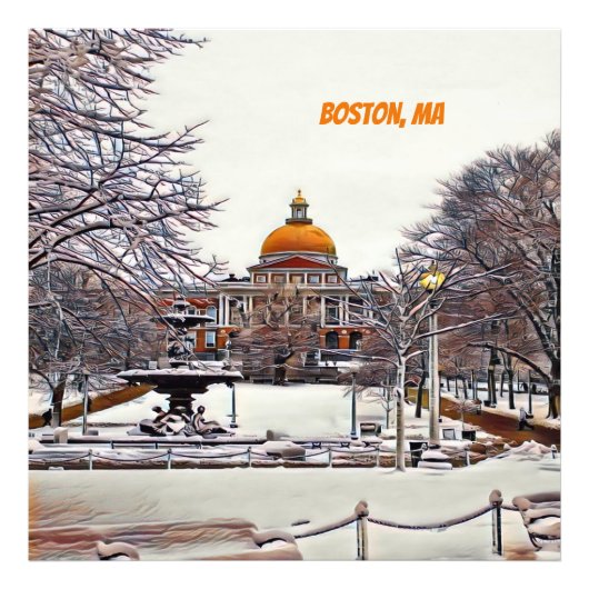 Boston Staat House im Winter Fotodruck (Vorne)