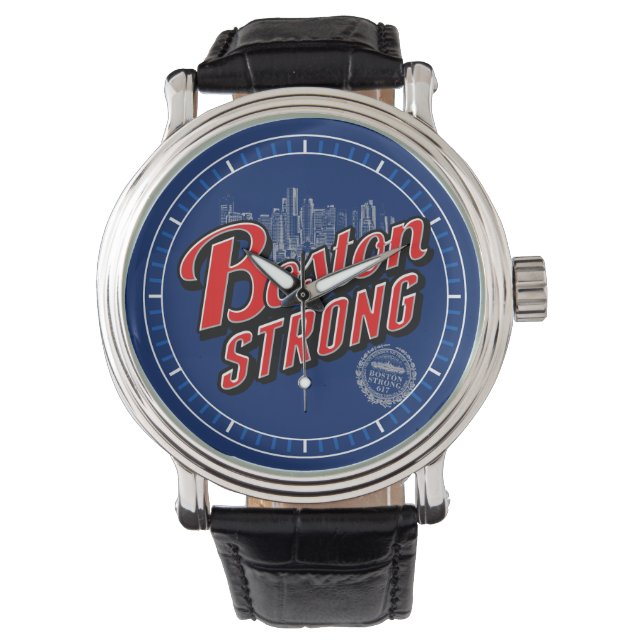 Boston Strong in Rot-Blau-Dekoration Armbanduhr (Vorderseite)