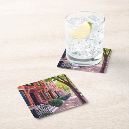 Boston Summer | Massachusetts Brownstones Rechteckiger Pappuntersetzer (Vor Ort)