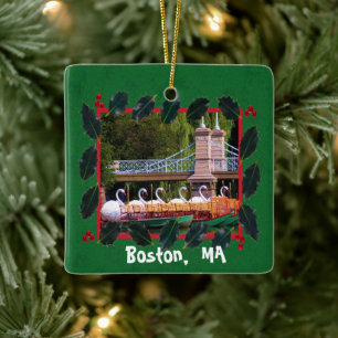 Boston Swan Boats - Happy Holidays  Keramikornament