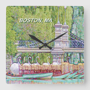 Boston Swan Boote in Bleistift- und Tintenfilter Quadratische Wanduhr