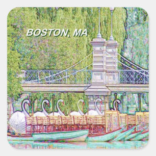 Boston Swan Boote in Bleistift- und Tintenfilter Quadratischer Aufkleber