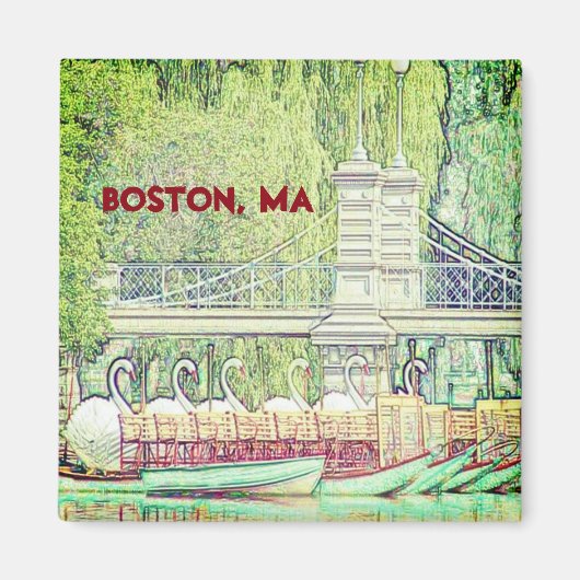 Boston Swan Boote in Stift und Tinte Magnet (Vorne)