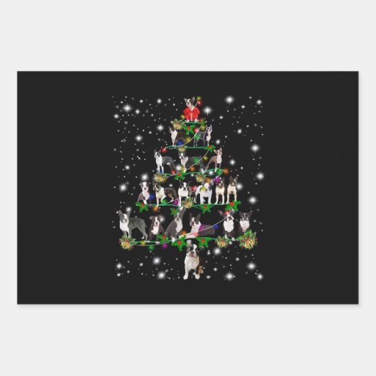 Boston Terrie Weihnachtsbaum abgedeckt durch Flash Geschenkpapier Set (Vorderseite)