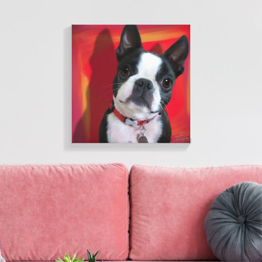 Boston Terrier 12x12 gedehnte Leinwand (Insitu (Wohnzimmer))