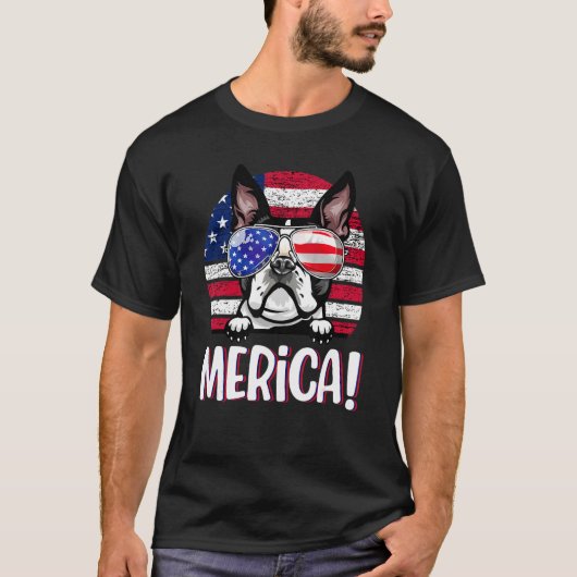 Boston Terrier 4. Juli Amerikanische Flagge Hund U T-Shirt (Vorderseite)
